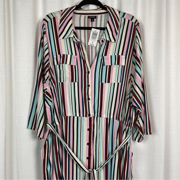 Torrid White, Purple&Pink Stripe Challis Button Front Shirt Dress Sz.4 NWT - Picture 6 of 16
